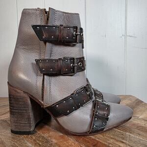 Freebird by Steven Joust Boots Women's 7 Buckle Moto Grey Leather